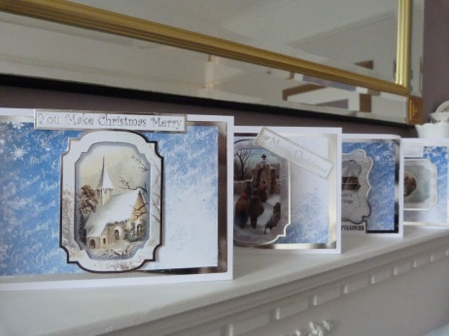 Pack of 4 Traditional Village Scenes Christmas Cards