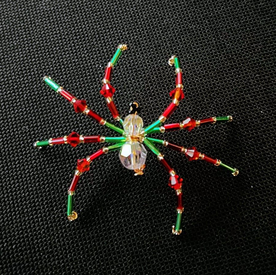 Beaded Christmas Spider Decoration. Legend of the Christmas Spider. Red & Green