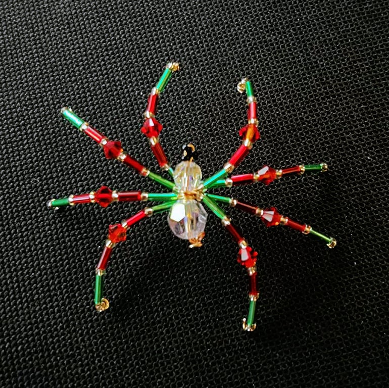Beaded Christmas Spider Decoration. Legend of the Christmas Spider. Red & Green