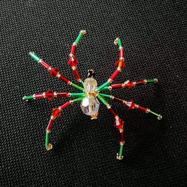 Beaded Christmas Spider Decoration. Legend of the Christmas Spider. Red & Green