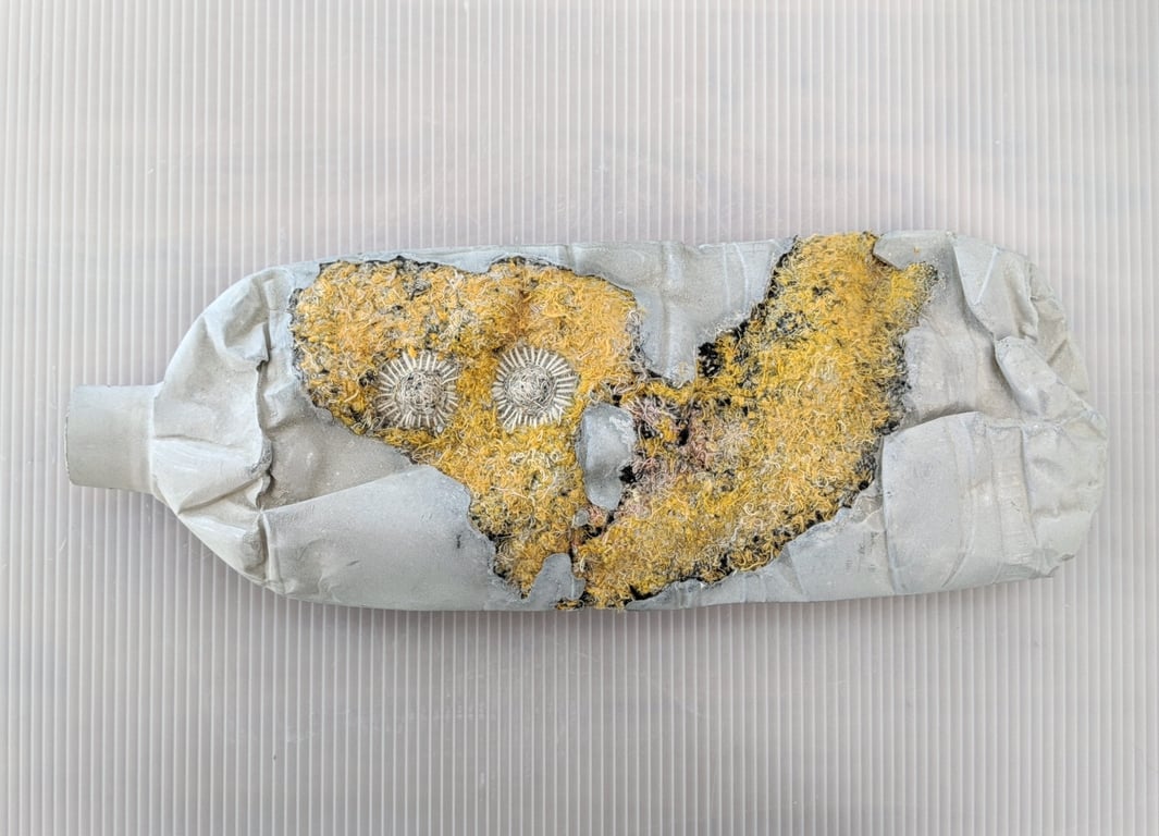 Message in a Bottle - sculpture from recycled materials (large yellow)