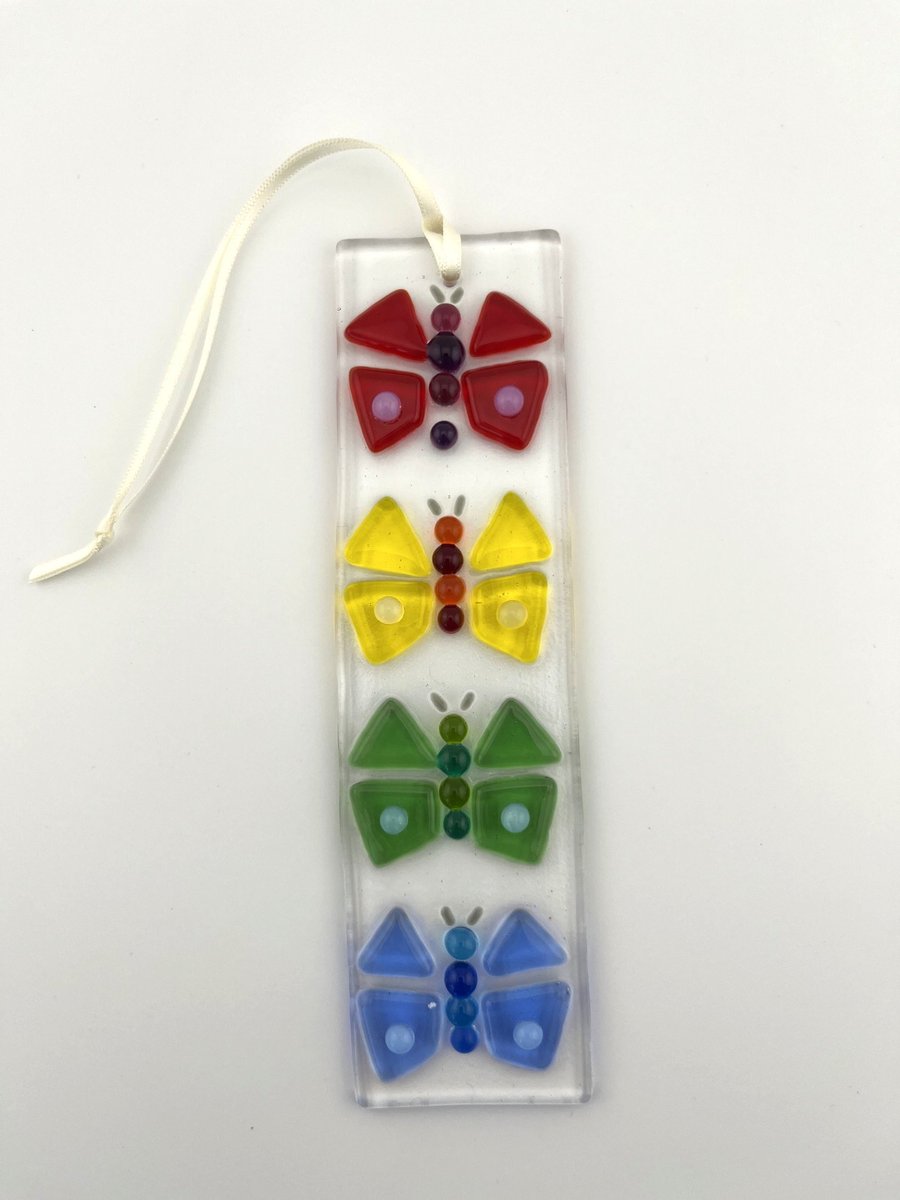 Fused glass colourful butterflies suncatcher.