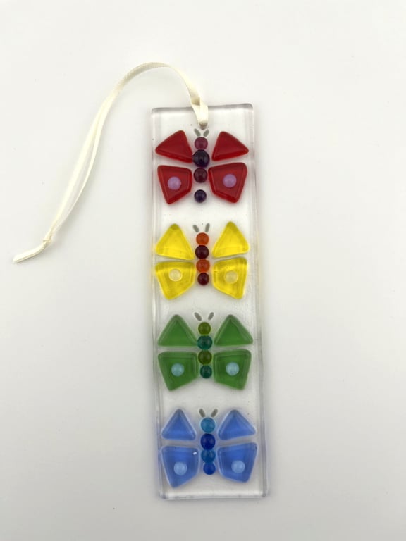 Fused glass colourful butterflies suncatcher.
