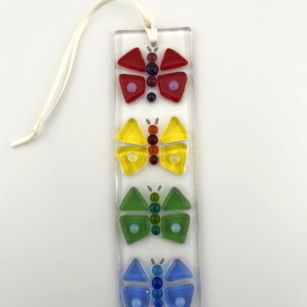 Fused glass colourful butterflies suncatcher.
