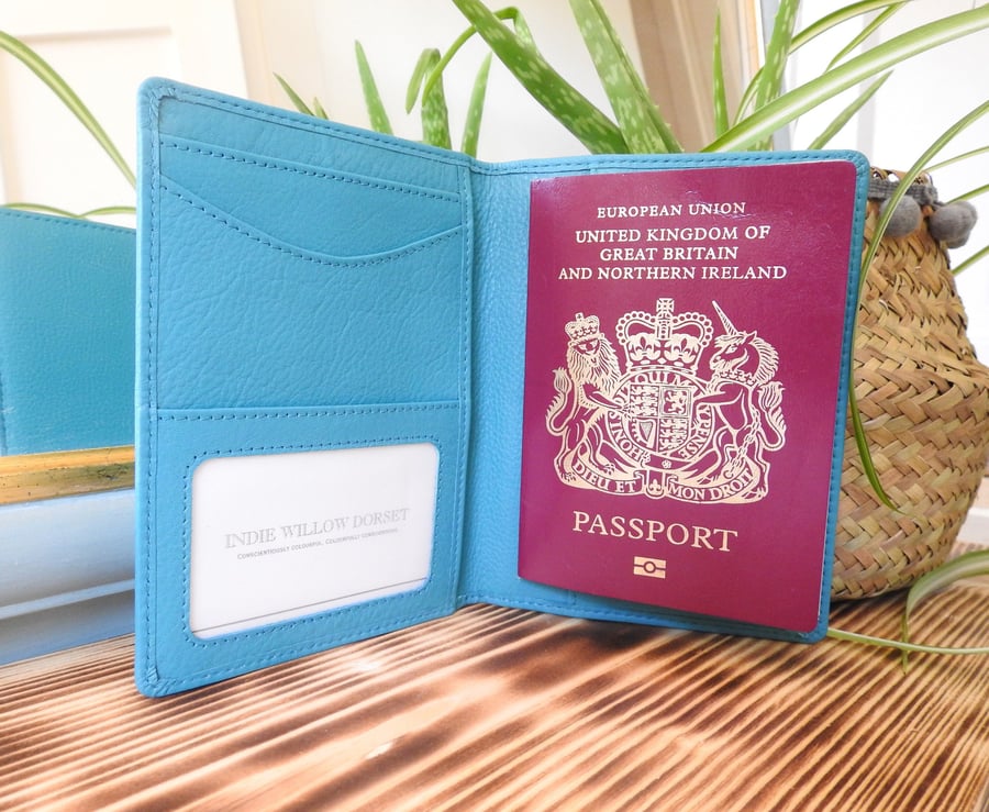 Teal Passport Holder, Teal Passport Case, Teal Passport Cover, Leather Passport 
