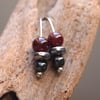 silver and dark red garnet earrings, drop garnet earrings