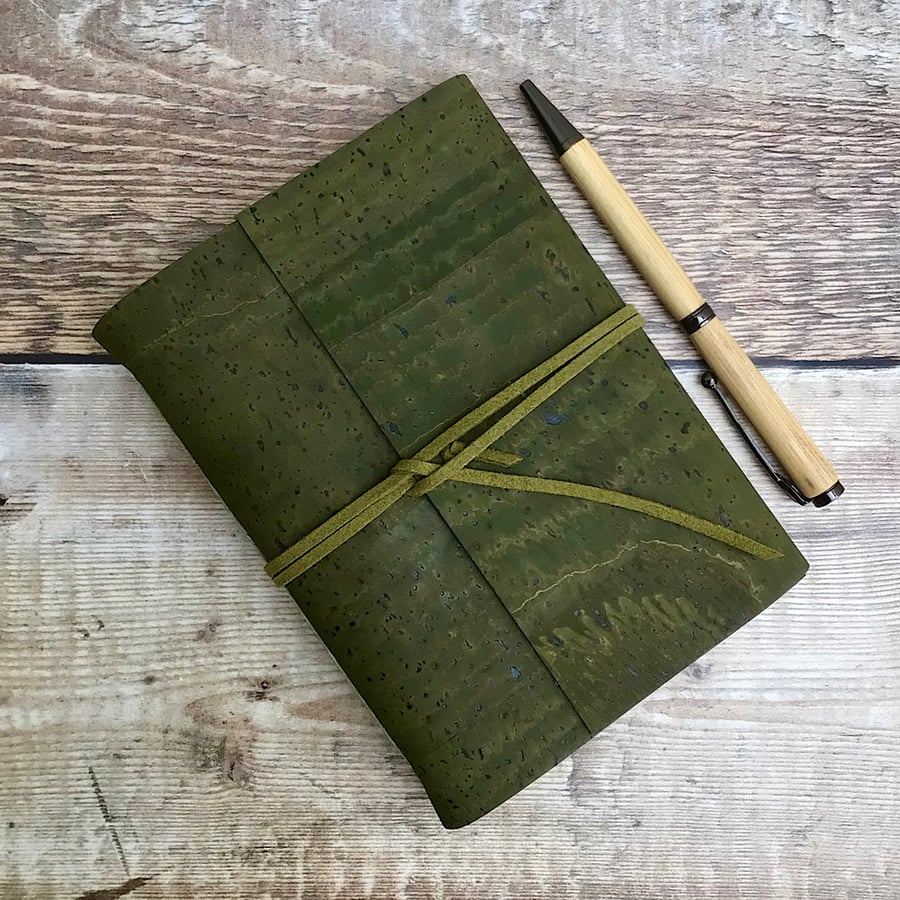 A6 Cork Journal in Olive Green
