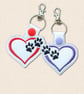 Heart Paw Print Keyring - Embroidered Faux Leather Bag Charm