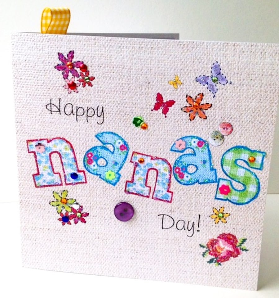 Mother's Day Greeting Card,For 'Nana',Printed Applique Design,HandFinished Card