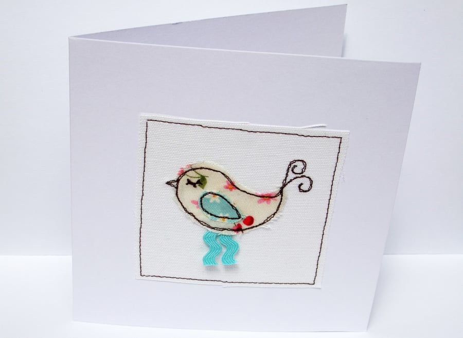 Bird Card - machine embroidered bird