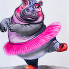 Hippo Watercolour Painting – Original Still Life – Fun & Delightful