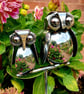 Mother & Baby Owl. Handcrafted Pair of Owls. Upcycled Cutlery Art.