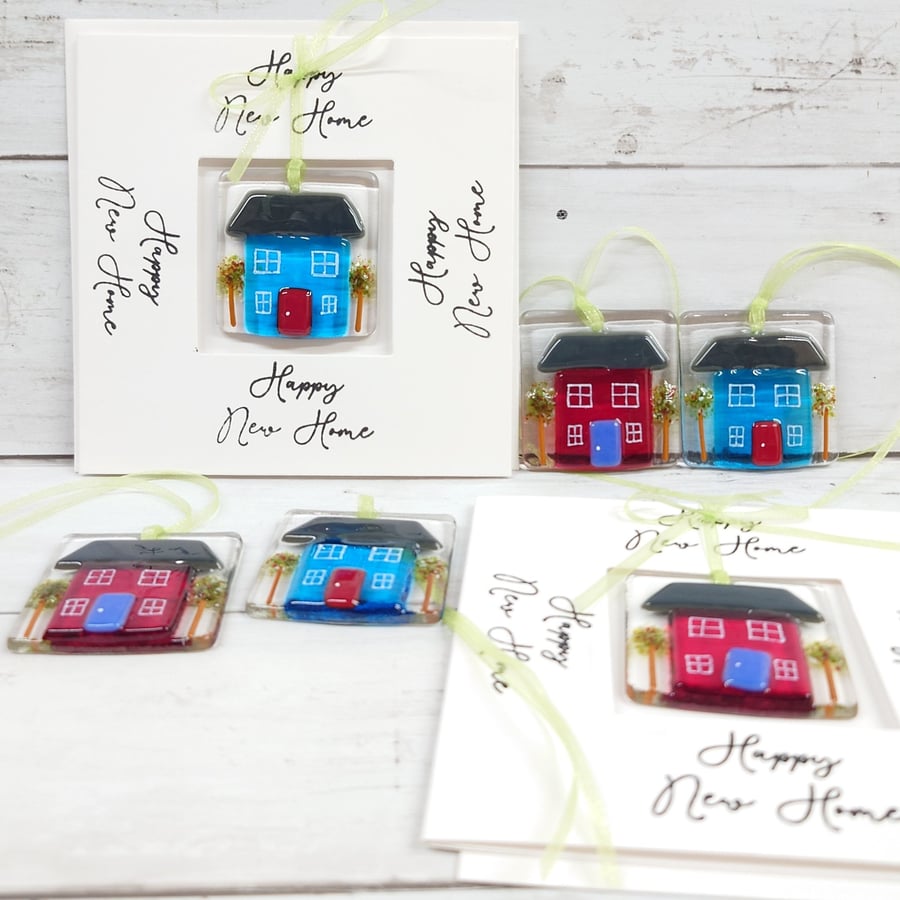 Happy New Home Card with Fused Glass Keepsake; Fun Fused Glass House