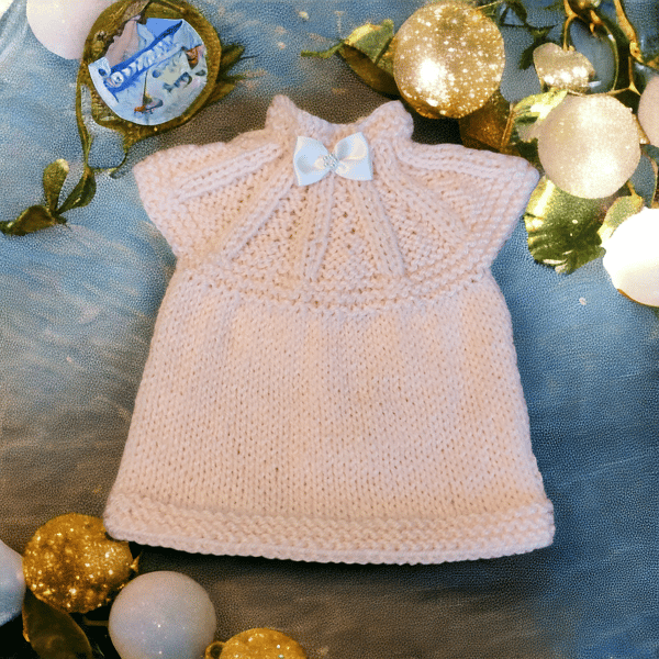 Hand knitted preemie baby dress in pale peach 3 sizes available 