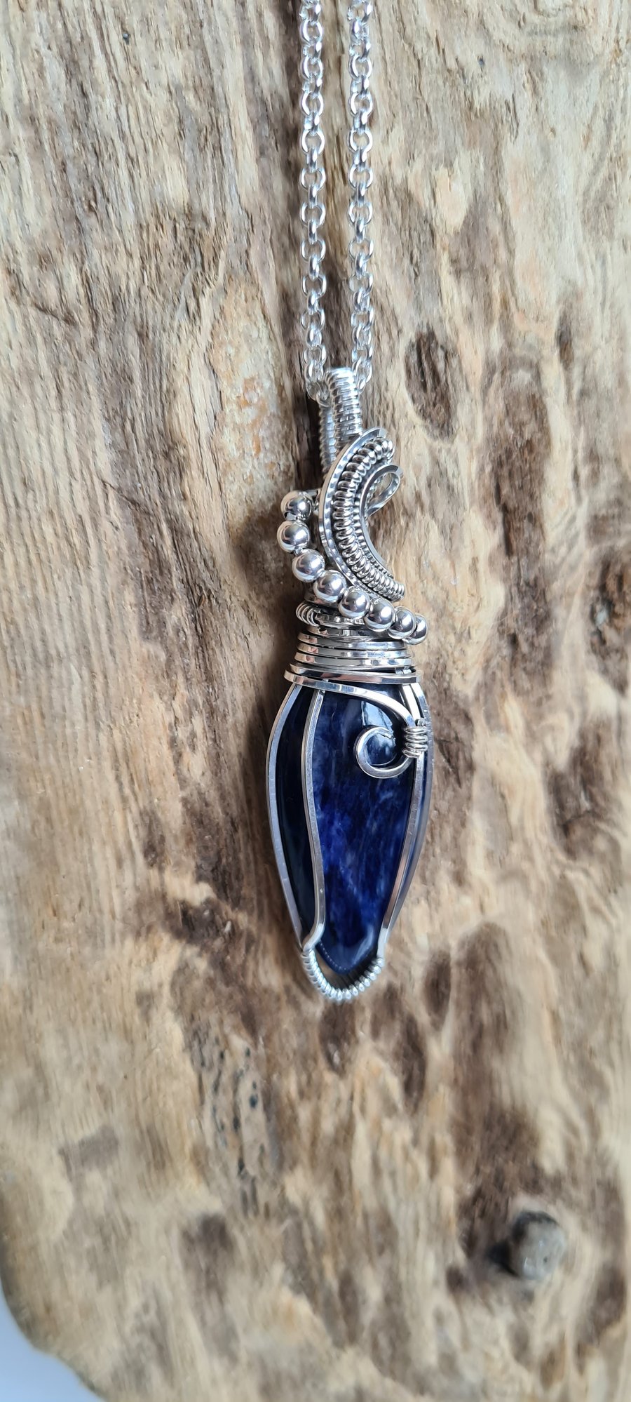 Handmade Elegant 925 Silver & Sodalite Necklace Pendant with Silver Chain