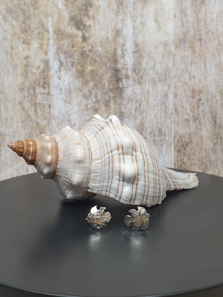 Sterling Silver 925 Carved Leaf Stud Earrings