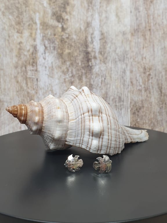 Sterling Silver 925 Carved Leaf Stud Earrings