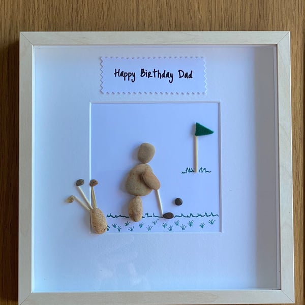 Golf Lover Personalised Gift, Golfer Pebble Art Picture, Birthday Gift for Dad, 