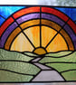 Handmade Stained Glass Rainbow & Sunset Landscape Panel