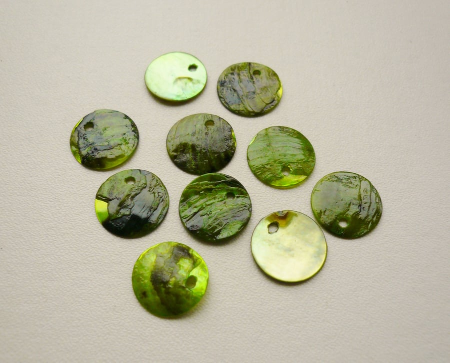 10 Lime Green Round Shell Discs