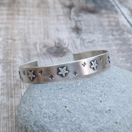 Sterling Silver Star Cuff Bangle Bracelet