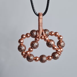 Handmade Beautiful Copper Beaded Pendant Necklace on Black Cord Gift Boxed