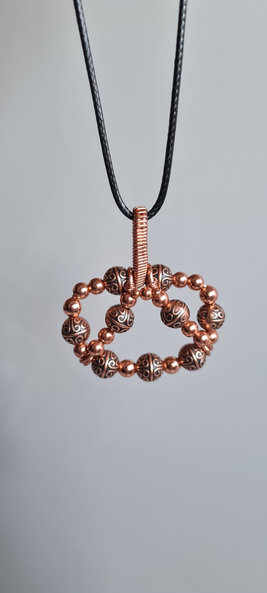 Handmade Beautiful Copper Beaded Pendant Necklace on Black Cord Gift Boxed