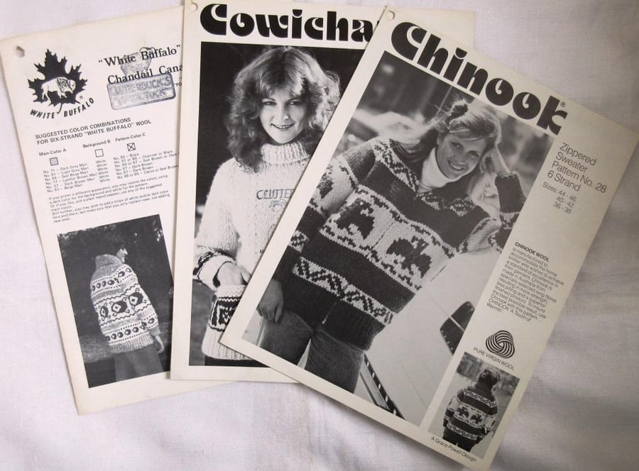 Three vintage Canadian knitting patterns for sweaters and zipped jackets