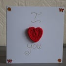 "I Love You" Flower, Butterfly and Crochet Heart Valentine's & Anniversary Card