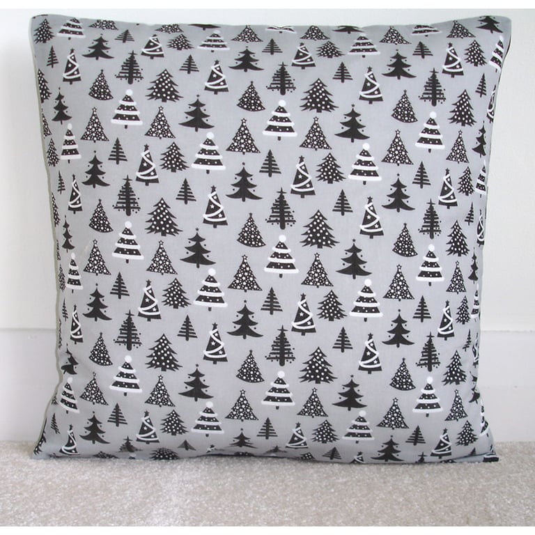 Christmas Cushion Cover Black White and Grey Christmas Tree Trees
