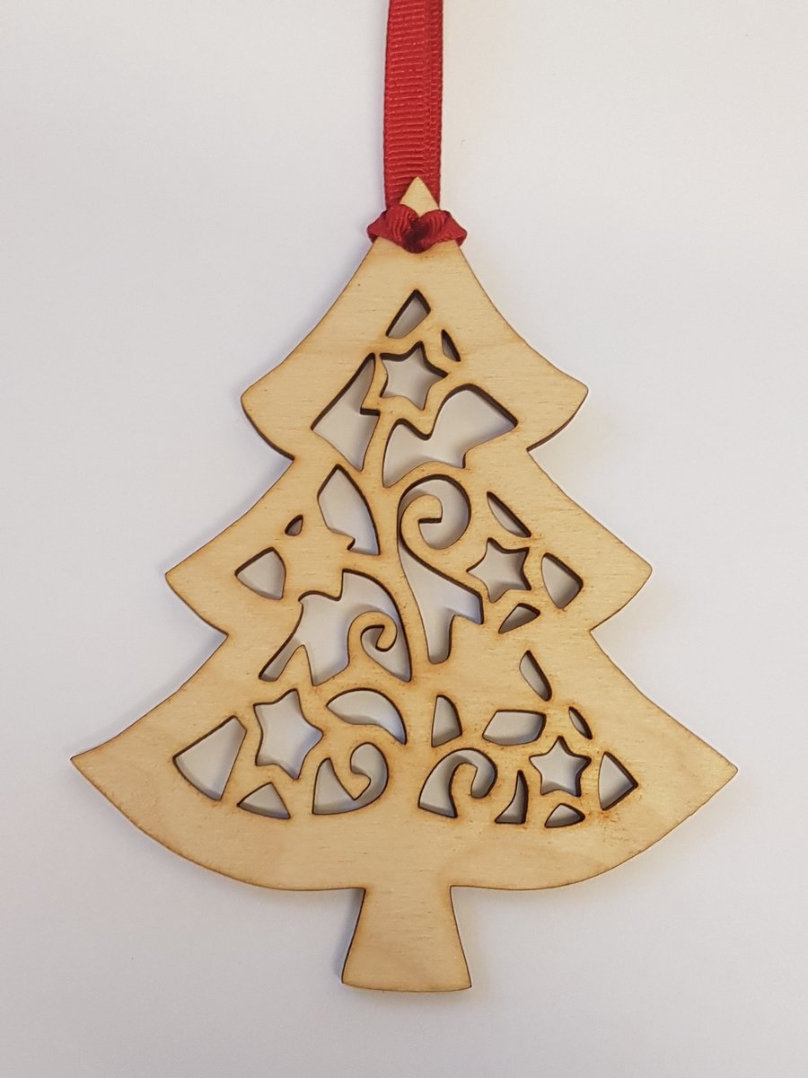 Birch Christmas Xmas Tree Bauble - Laser cut wooden shape