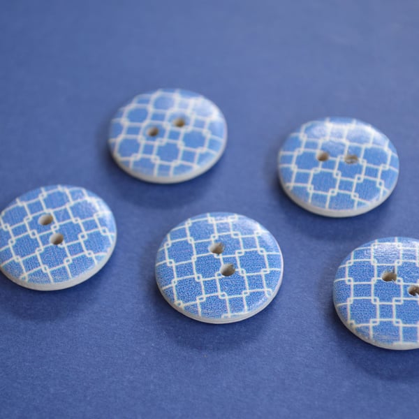 Wooden Blue & White Fence Link Buttons 5pk 20mm (MZ5)