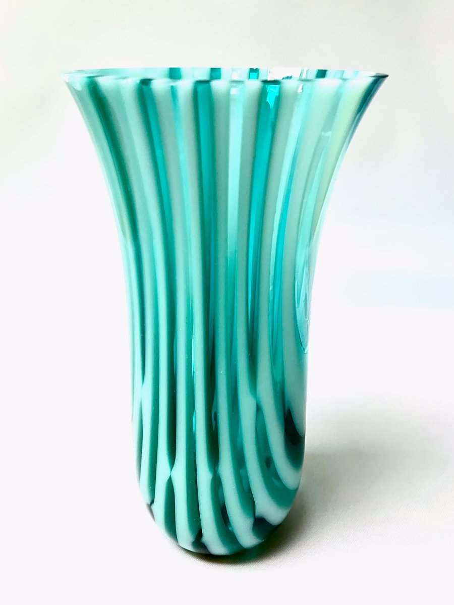 Ice Blue Fused Glass Bud Vase