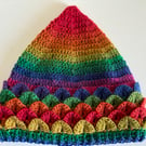 Vegan crochet rainbow pixie elf hat dragon scale handmade in Scotland gift 