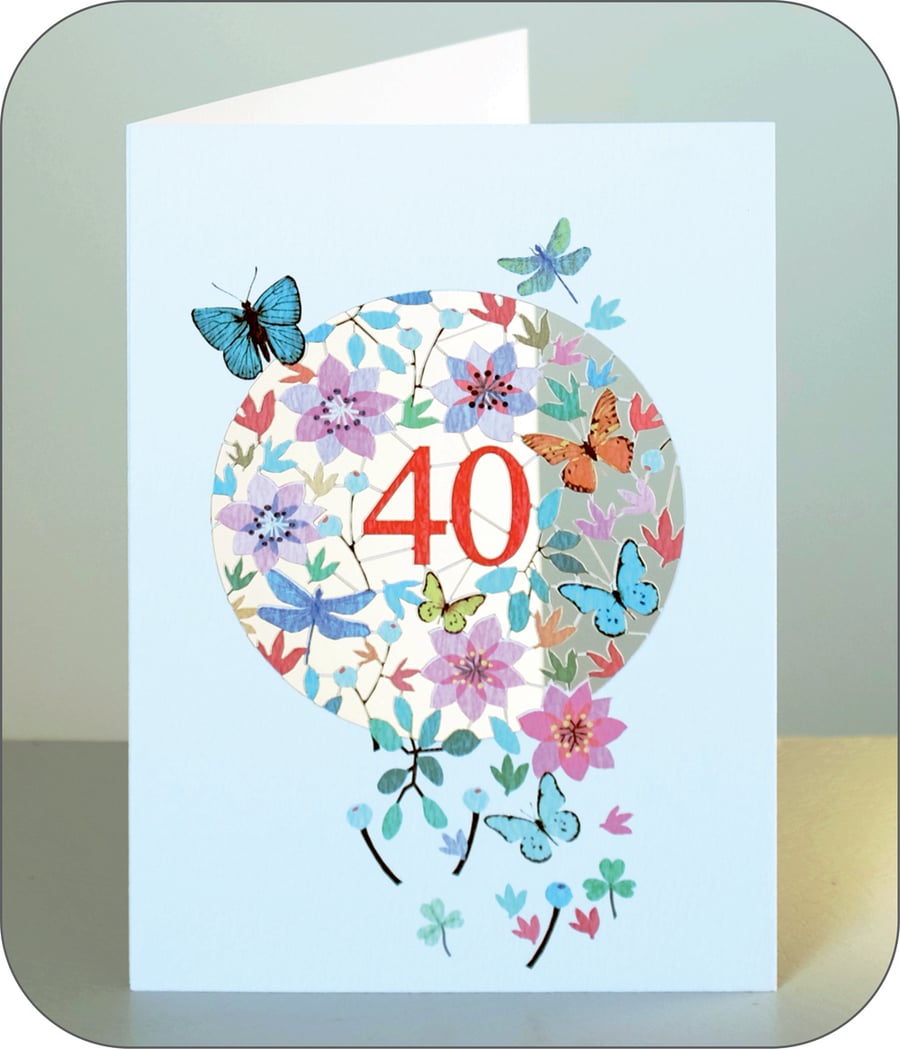 Age 40 Birthday Card, 40th Age Birthday Card, Happy Birthday - F40