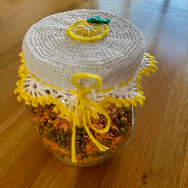 Crochet Lemon Jam Jar Lid Cover