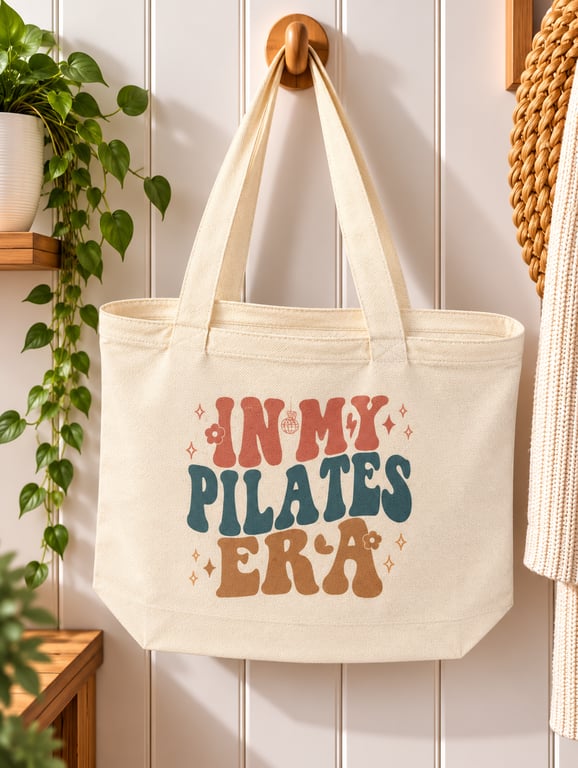 In My Pilates Era Tote Bag – Pilates Lover Canvas Bag with Zip – Fitness Gift