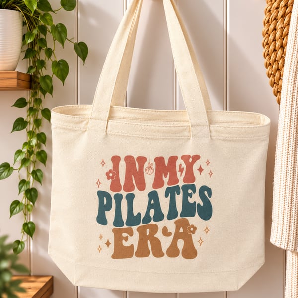 In My Pilates Era Tote Bag – Pilates Lover Canvas Bag with Zip – Fitness Gift