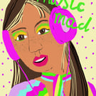 Music mad rainbow girl a6 postcard