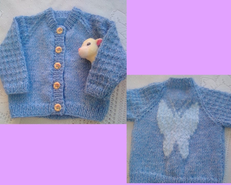 Baby and Child's Cardigan with Butterfly Pattern on the Back, Child's Cardigan