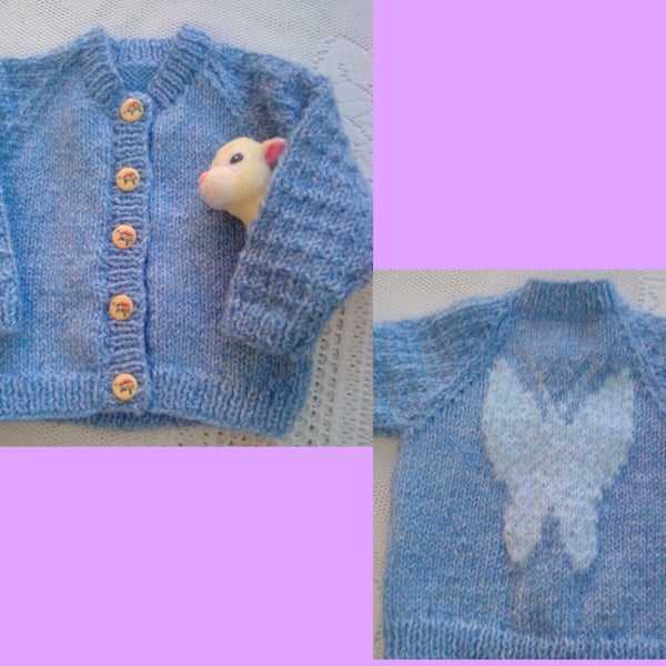 Baby and Child's Cardigan with Butterfly Pattern on the Back, Child's Cardigan