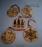 Pyrographed festive hanging bauble-shaped discs - Image 1
