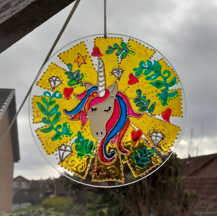 Unicorn hand painted suncatcher Folksy