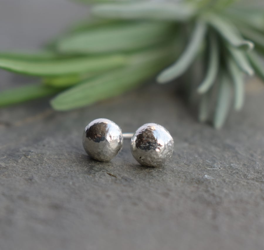 Rustic Silver Pebble Stud Earrings 