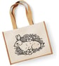 Floral Rabbit Print Large Jute Shopper Bag Spring time Easter Bunny Mothers Day  - Image 4