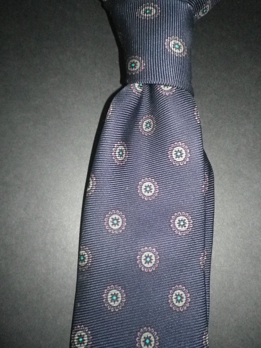 Grey circle motif on navy silk tie, 8cm blade, free shipping, guft wrapped