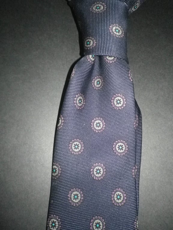 Grey circle motif on navy silk tie, 8cm blade, free shipping, guft wrapped