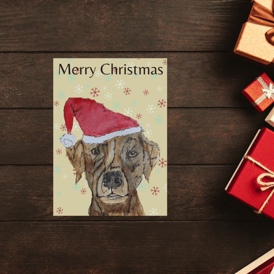 Chocolate Labrador Dog Christmas Card, handmade, personalised card -CLC