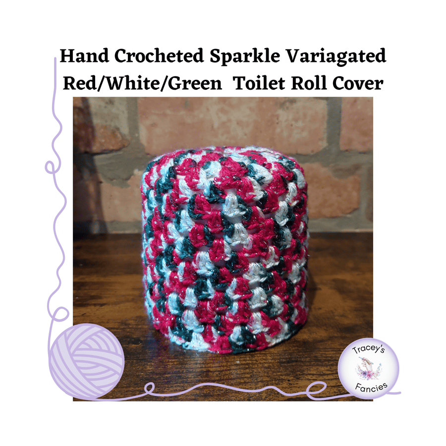 Hand crocheted variagated toilet roll cover 