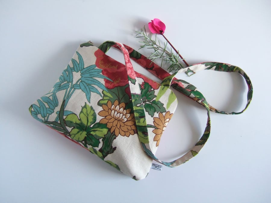 Craft Handbag  in a vintage Sanderson tropical print with chunky zip 
